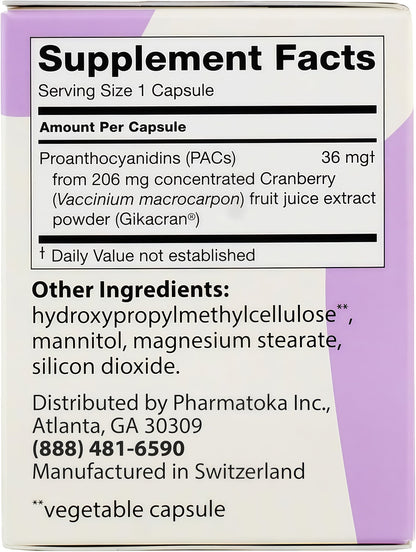 36mg Clinically Backed Soluble Bioactive PACsCranberry Extract 30ct | 100% concentratedfruit juice formula delivers potent, research-supported compounds to help maintain ahealthy urinary system